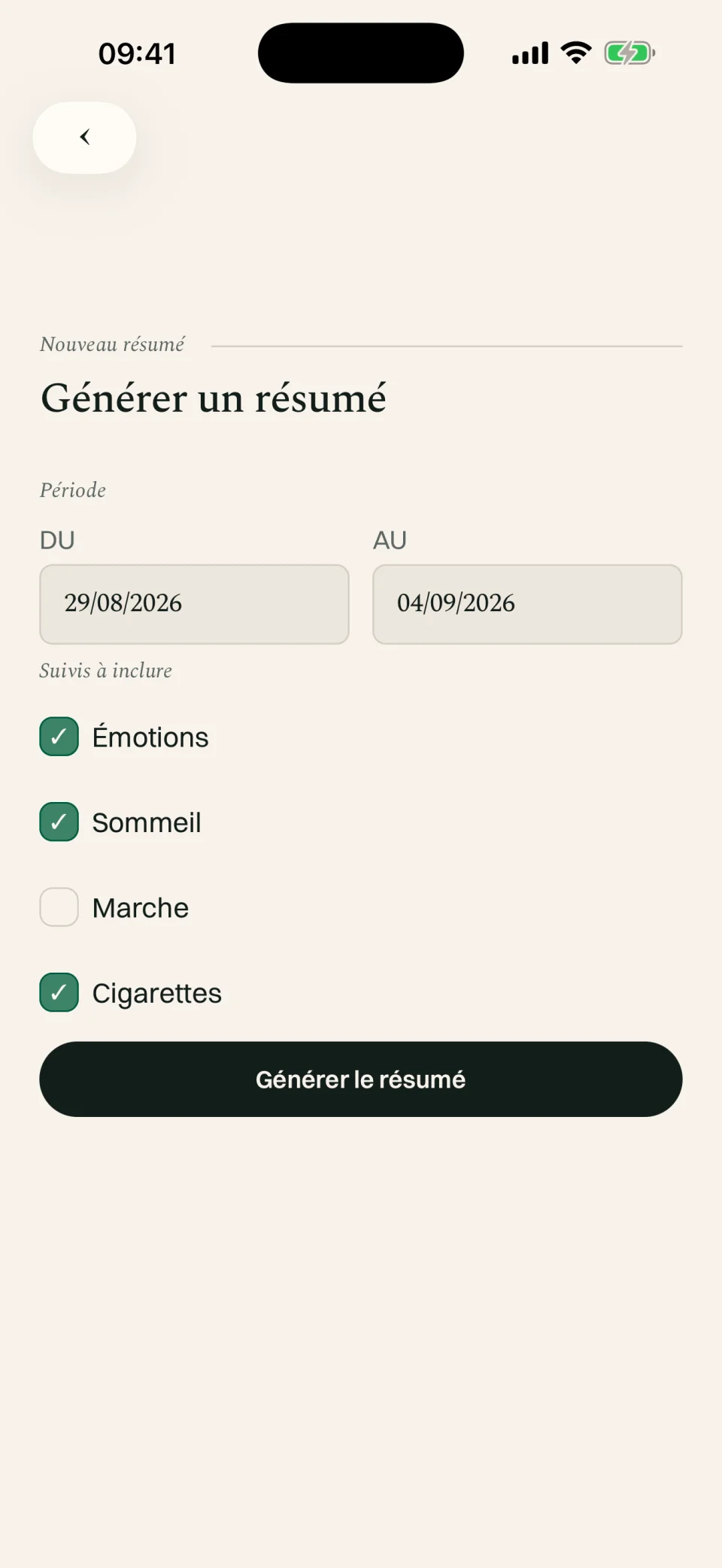 Je choisis les suivis et la période à partager